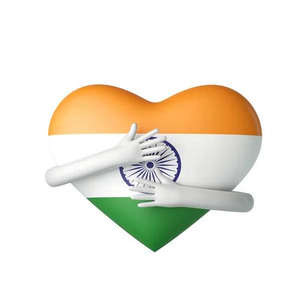 Il cuore della bandiera indiana viene abbracciato dalle armi. Rendering 3D — Foto Stock