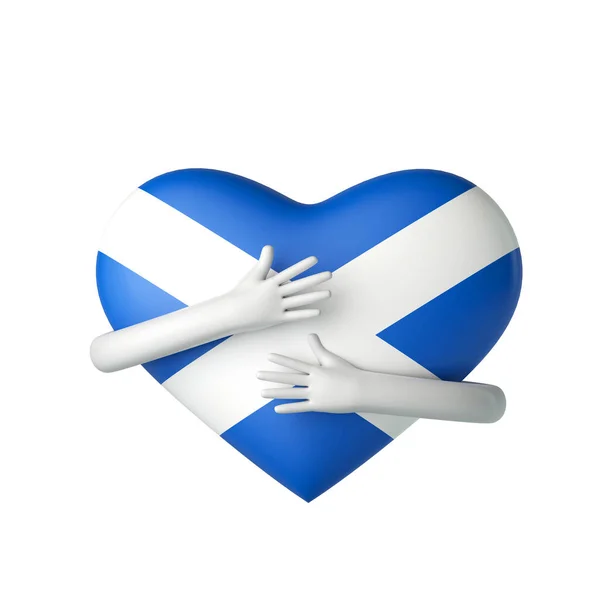 Skócia zászlóját karokkal ölelik meg. 3D Renderelés — Stock Fotó