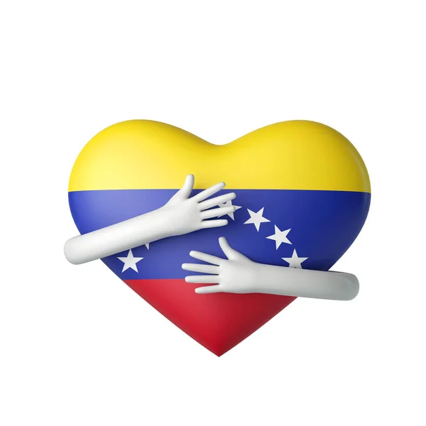 Сердце флага Венесуэлы обнимают оружием. 3D рендеринг — стоковое фото