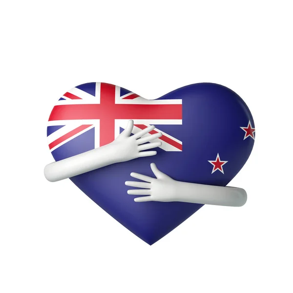 Η καρδιά της Νέας Ζηλανδίας αγκαλιάζεται από τα όπλα. 3D απόδοση — Φωτογραφία Αρχείου