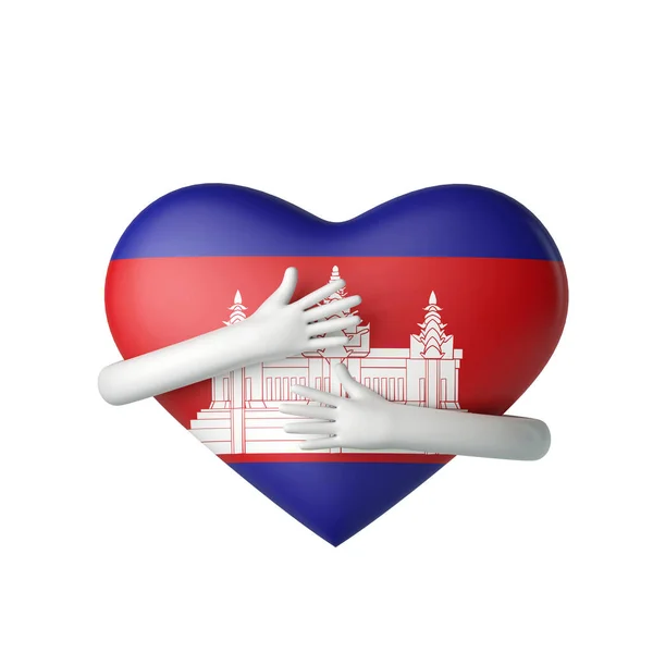 Cambodge drapeau coeur étreint par les armes. Rendu 3D — Photo