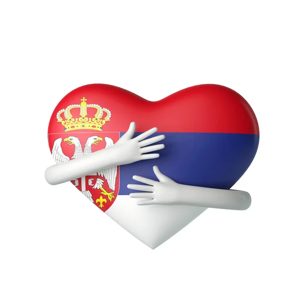 Η καρδιά της Σερβίας αγκαλιάζεται από τα όπλα. 3D απόδοση — Φωτογραφία Αρχείου