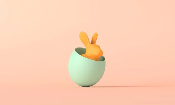 Πασχαλινό λαγουδάκι μέσα σε πασχαλινό αυγό. Χαρούμενο πασχαλινό φόντο. 3D απόδοση — Φωτογραφία Αρχείου