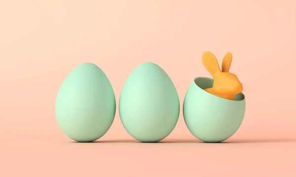 Easter bunny inside an easter egg. Happy easter springtime background. 3D Rendering — Stock Photo, Image