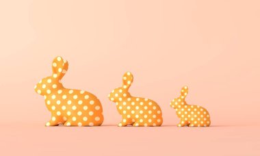 İlkbahar Paskalya tavşanları benekli bir kuyrukta. 3B Hazırlama