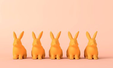 Güzel paskalya tavşanı arkaplanı. Renkli tavşanlar çizgisi. 3B Hazırlama