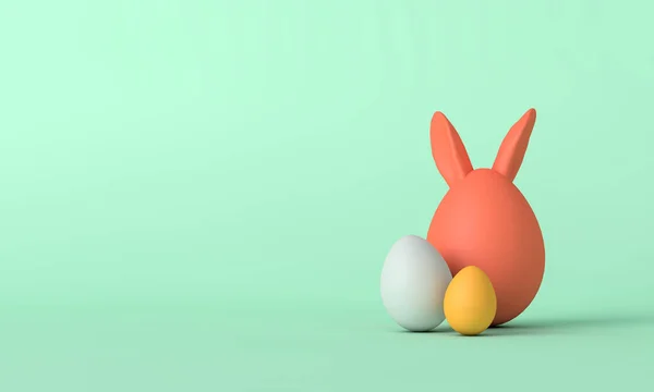 Red easter egg with cute bunny ears. Easter background. 3D Rendering — Stock Photo, Image