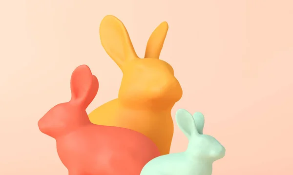 Cute easter bunnny background. Three colourful rabbits. 3D Rendering — Stock Photo, Image