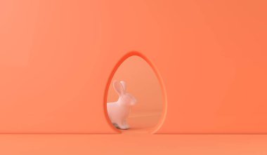 Paskalya yumurtası şeklinde bir delikten görünen Paskalya tavşanı. 3B Hazırlama