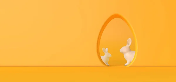 Easter bunny rabbits seen through an easter egg shaped hole. 3D Rendering — Stock Photo, Image