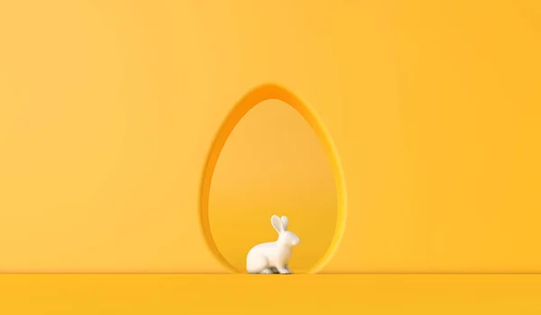 Easter bunny rabbit seen through an easter egg shaped hole. 3D Rendering — Stock Photo, Image