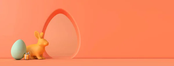 Пасхальный фон с кроликом и пасхальным яйцом. 3D рендеринг — стоковое фото