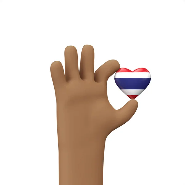 Hand holding a thailand flag heart. Community togetherness concept. 3D Rendering — Zdjęcie stockowe