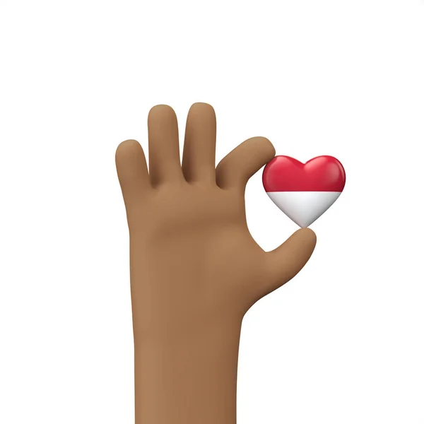 Mão segurando um coração indonésia bandeira. Conceito de união comunitária. Renderização 3D — Fotografia de Stock