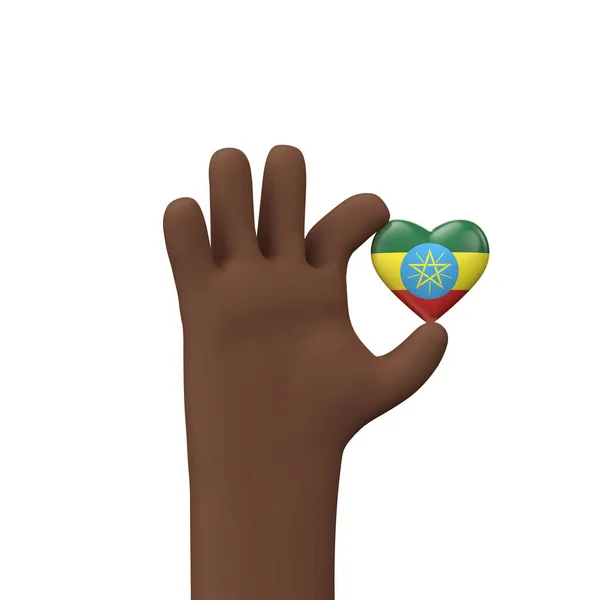 Ruka držící srdce etiopské vlajky. Společenská koncepce. 3D vykreslování — Stock fotografie