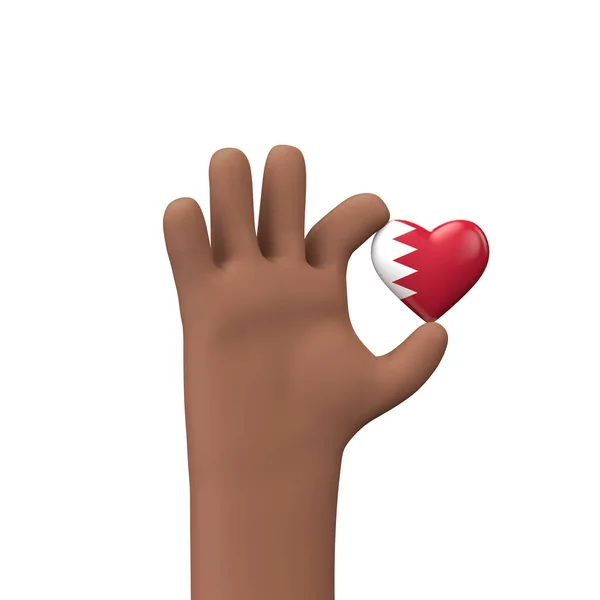 Hand holding a bahrain flag heart. Community togetherness concept. 3D Rendering — Foto de Stock