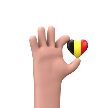 Belçika bayrağı taşıyan bir kalp. Topluluk birliği konsepti. 3B Hazırlama