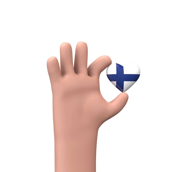 Hand holding a finland flag heart. Community togetherness concept. 3D Rendering — ストック写真