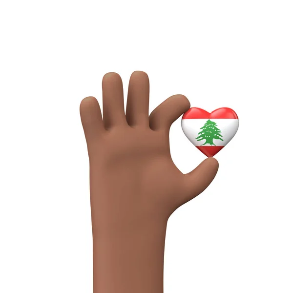Hand holding a lebanon flag heart. Community togetherness concept. 3D Rendering