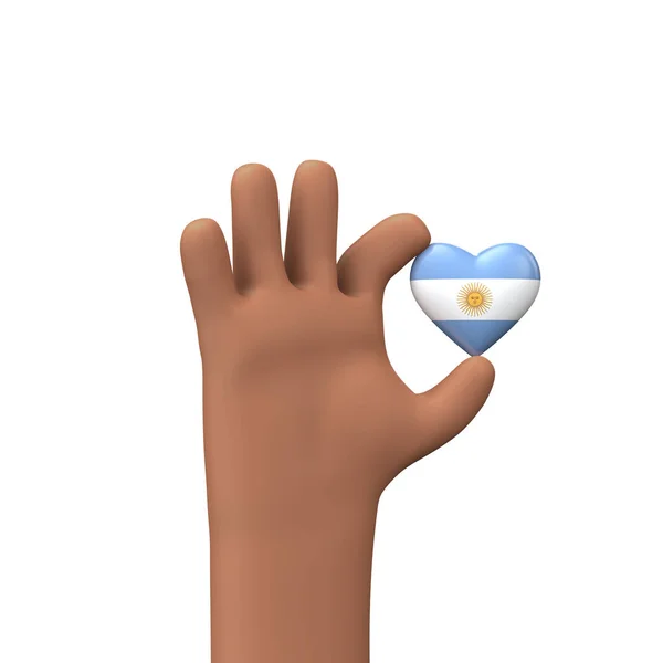 Hand som håller i ett argentinaflaggat hjärta. Begreppet gemenskap. 3D-återgivning — Stockfoto