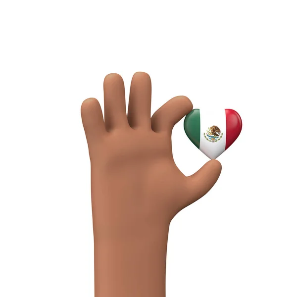 Hand holding a mexico flag heart. Community togetherness concept. 3D Rendering — Zdjęcie stockowe