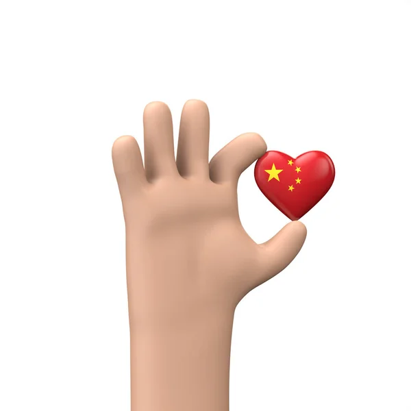 Hand holding a china flag heart. Community togetherness concept. 3D Rendering — Zdjęcie stockowe