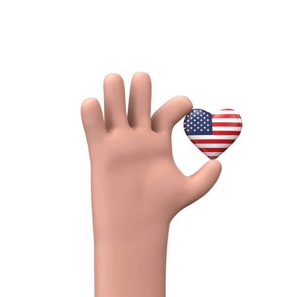 Hand holding a USA flag heart. Community togetherness concept. 3D Rendering — Foto de Stock