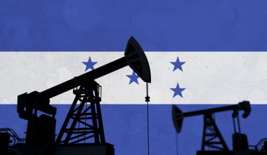 Petrol ve gaz endüstrisinin geçmişi. Honduras bayrağına yağ pompası silueti. 3B Hazırlama