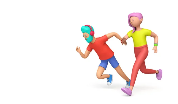 Uomo e donna che corrono insieme. illustrazione di allenamento fitness. Rendering 3D — Foto Stock