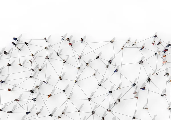 Grote groep van diverse mensen verbonden door lijnen. 3D-weergave — Stockfoto