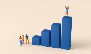 Business growth and development illustration. People on a bar chart. 3D Rendering clipart
