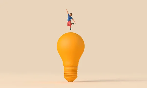Empresário Com Uma Lâmpada Amarela Conceito Inovação Inteligência Renderização — Fotografia de Stock