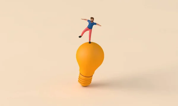 一个有黄色灯泡的商人 创新和智力概念 3D渲染 — 图库照片