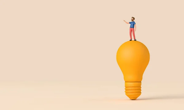 Empresário Com Uma Lâmpada Amarela Conceito Inovação Inteligência Renderização — Fotografia de Stock