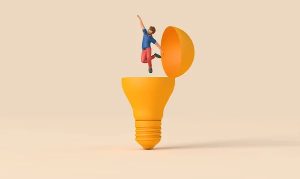 Businessman Yellow Light Bulb Innovation Intelligence Concept Rendering — Stock Photo, Image