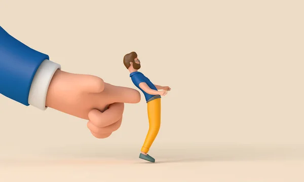 A person being pushed forward by a large hand. Business development concept. 3D Rendering.