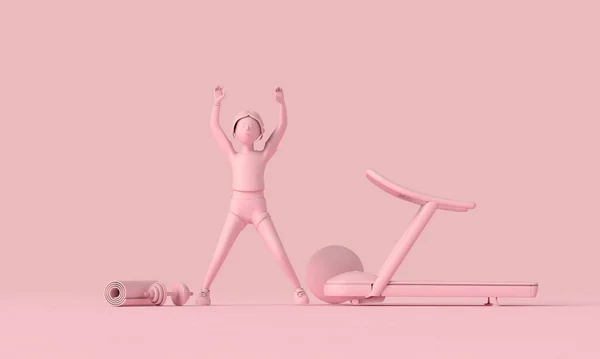 Female character doing jumping jack exercise. 3D Rendering.