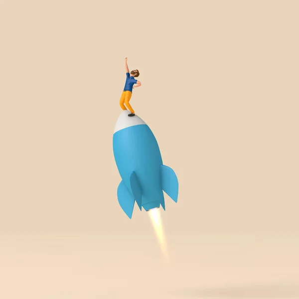 Business Start Concept Character Rocket Rendering — Stock Photo, Image