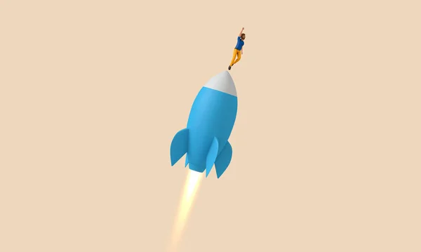 Business Start Concept Character Rocket Rendering — Stock Photo, Image