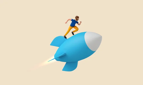 Business Start Concept Character Rocket Rendering — Stock Photo, Image