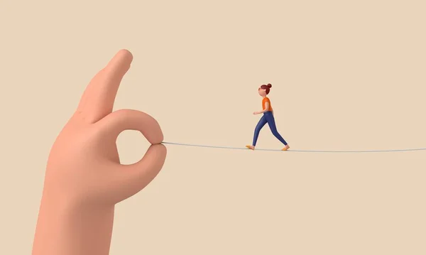 手握双手的人在紧握的绳索上保持平衡 3D渲染 — 图库照片