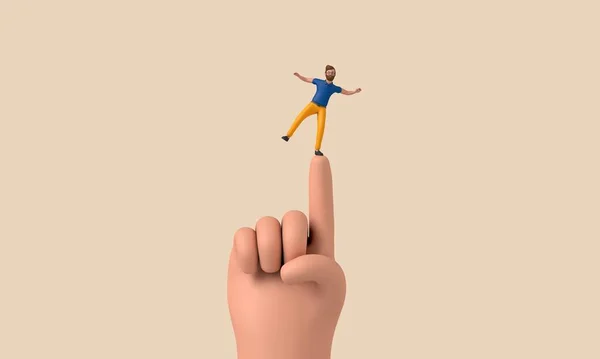 Eine Männliche Figur Balanciert Auf Einem Großen Finger Rendering — Stockfoto