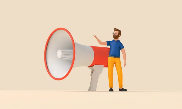 Character using a megaphone. Business announcement. 3D Rendering.