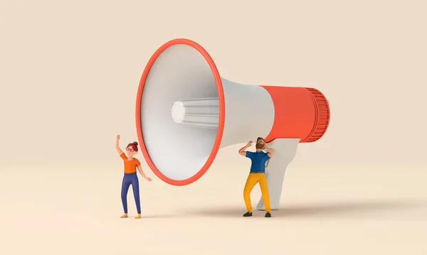 Character using a megaphone. Business announcement. 3D Rendering.
