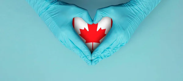 Doctors Hands Wearing Blue Surgical Gloves Making Hear Shape Symbol — Stock Photo, Image