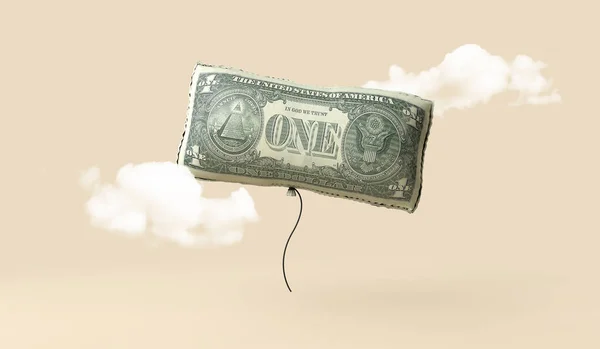 Надул Один Долларовый Шарик Концепция Экономической Инфляции Рендеринг — стоковое фото