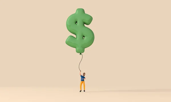 Businessman Holding Inflated Dollar Balloon Finance Concept Rendering — Stock Photo, Image