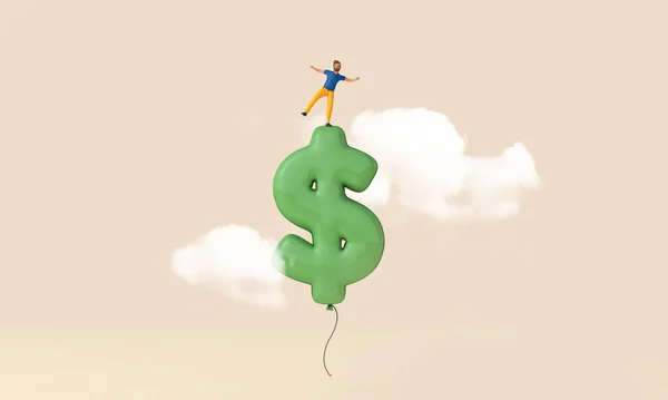 Equilibração Pessoas Cima Balão Sinal Dólar Economia Incerta Renderização — Fotografia de Stock