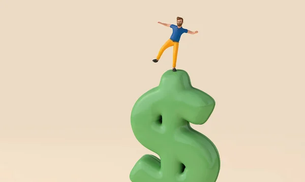 Bir Dolar Işareti Balonunun Üstünde Dengede Duran Biri Belirsiz Ekonomi — Stok fotoğraf