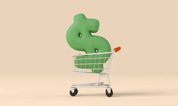 Inflation Concept Rising Cost Food Shopping Dollar Sign Shopping Cart — Stock Photo, Image